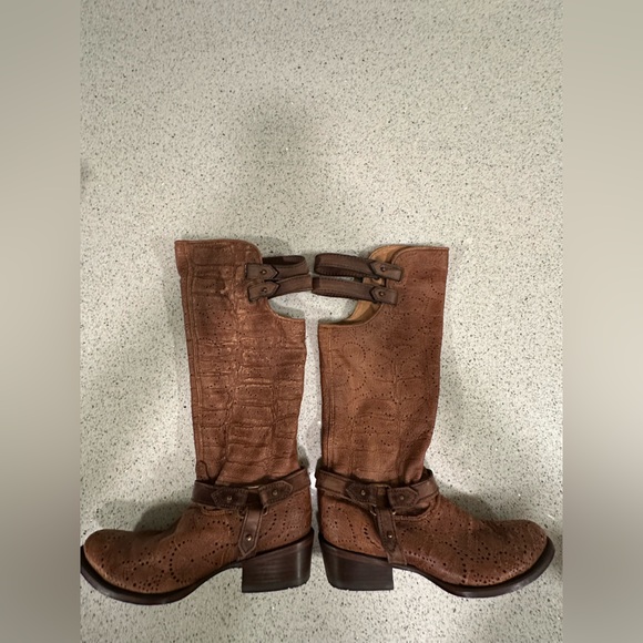 Corral Shoes - Corral Buckle Deer Riding Slouch Leather  Textured Knee Moto Harness Boots 8